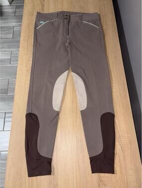 Piper By SmartPak Horse Riding Pants 28R Taupe/ Turquoise Full Seat